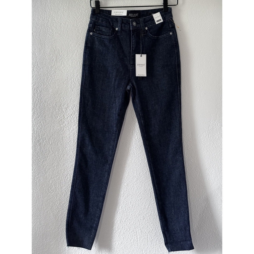 Judy Blue Tummy Control Skinny High Waist Jeans Raw Hem Dark Wash Sz 26‎ - Picture 3 of 16